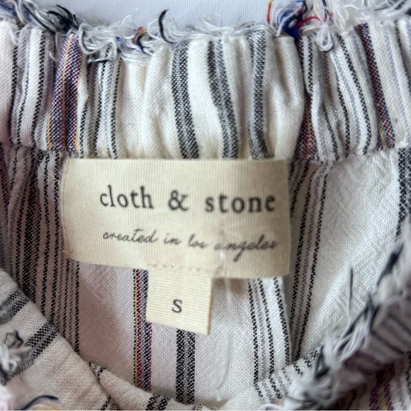 Cloth & STONE ANTHROPOLOGIE striped linen strapless cropped wide-leg jumpsuit S - Picture 6 of 10